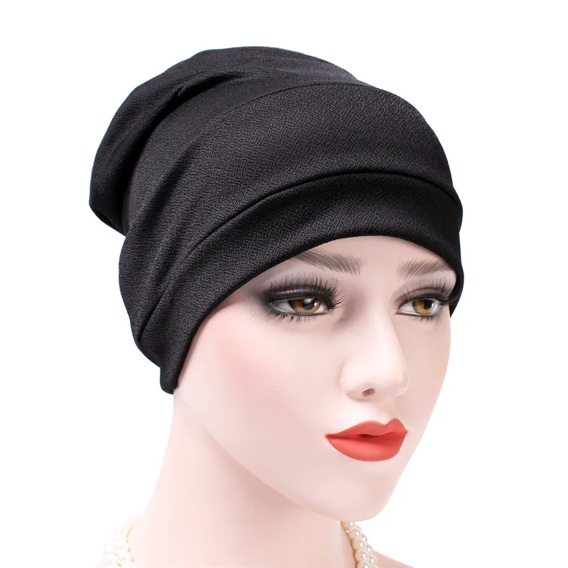 

New fashion solid color Indian women slouchy cap Muslim turban hair bonnet caps head wrap TB-52