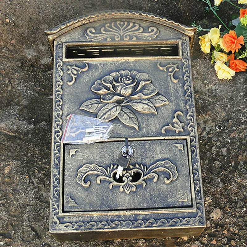 Handcraft Wood Outdoor Mailbox Gardening Cast Aluminum Crafts Wall-Mounted Mailbox Bronze Craft Mailbox Decoration