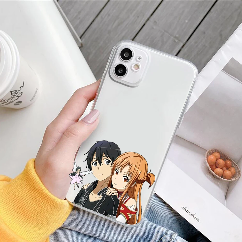 Чехол для телефона Sword Art Online Kirito и Asuna iPhone 11 12 Pro XS MAX XR X 7 8 6Plus SE 2021 мягкий