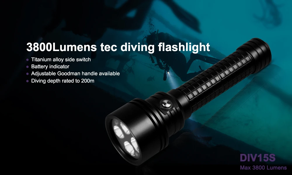Brinyte DIV15S светодиодный фонарик для дайвинга CREE XPL-Hi V3 светодиодный 3800lm светодиодный технический электрический фонарик для дайвинга 200 М Подводная лампа