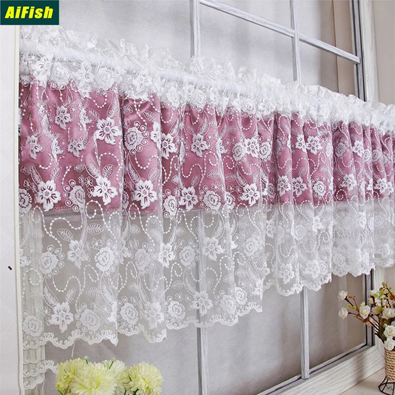 

Simple Princess Style Embroidery Lace Screen Curtain Bedroom Bay Window Balcony Decoration Tulle Small Short Curtains Fabric 4