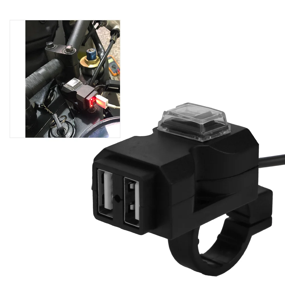 

12V Motorbike Dual Phone Charger USB Port Waterproof Power Supply Socket Motorcycle Charger for Phone Mobile 5V 3.1A Adapter