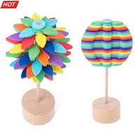 wood leaves spinning lollipop rotary relief bar toys magic stress relief toy for adults children gift for office home decoration