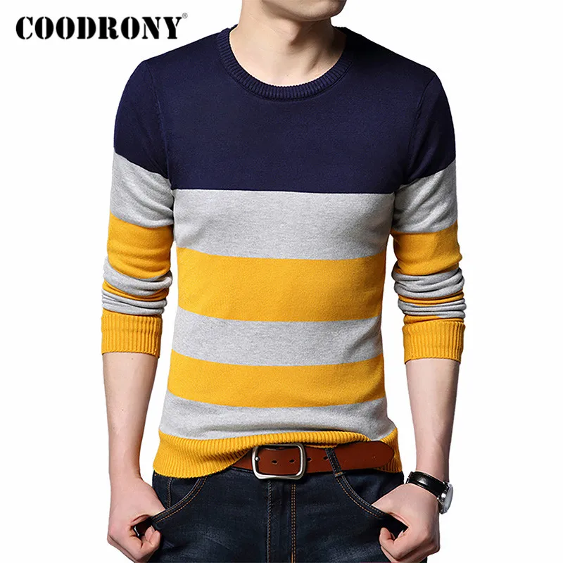 Бренд COODRONY мужской свитер Повседневный в полоску с круглым вырезом Pull Homme Осень