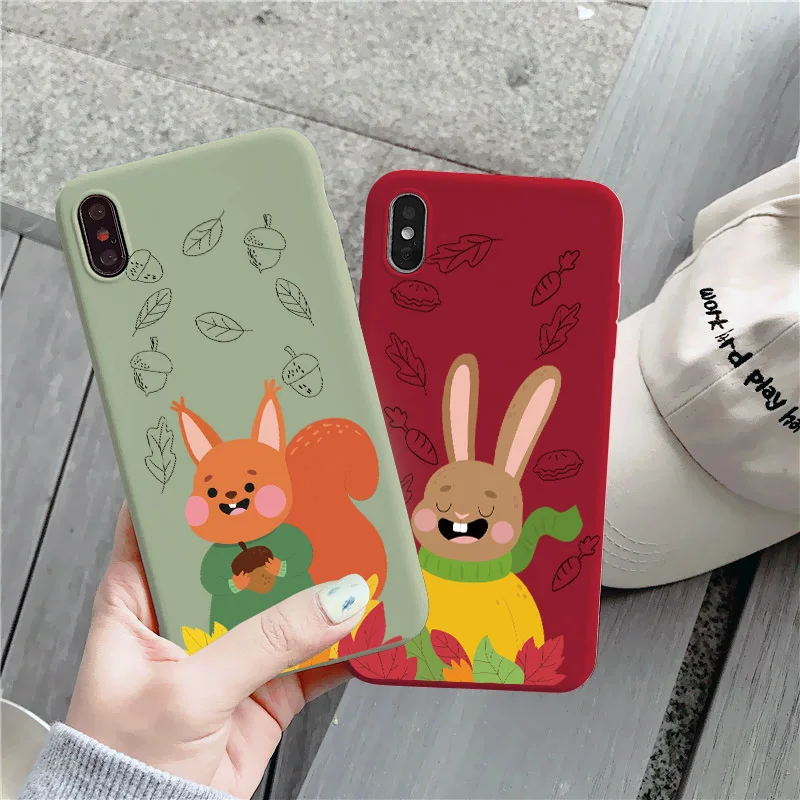 

Cute Cartoon animal rabbit Phone Case For iPhone 12 7 8 plus 6s plus SE 2020 11 Pro X XS Max XR squirrel Couple Soft Back Cover