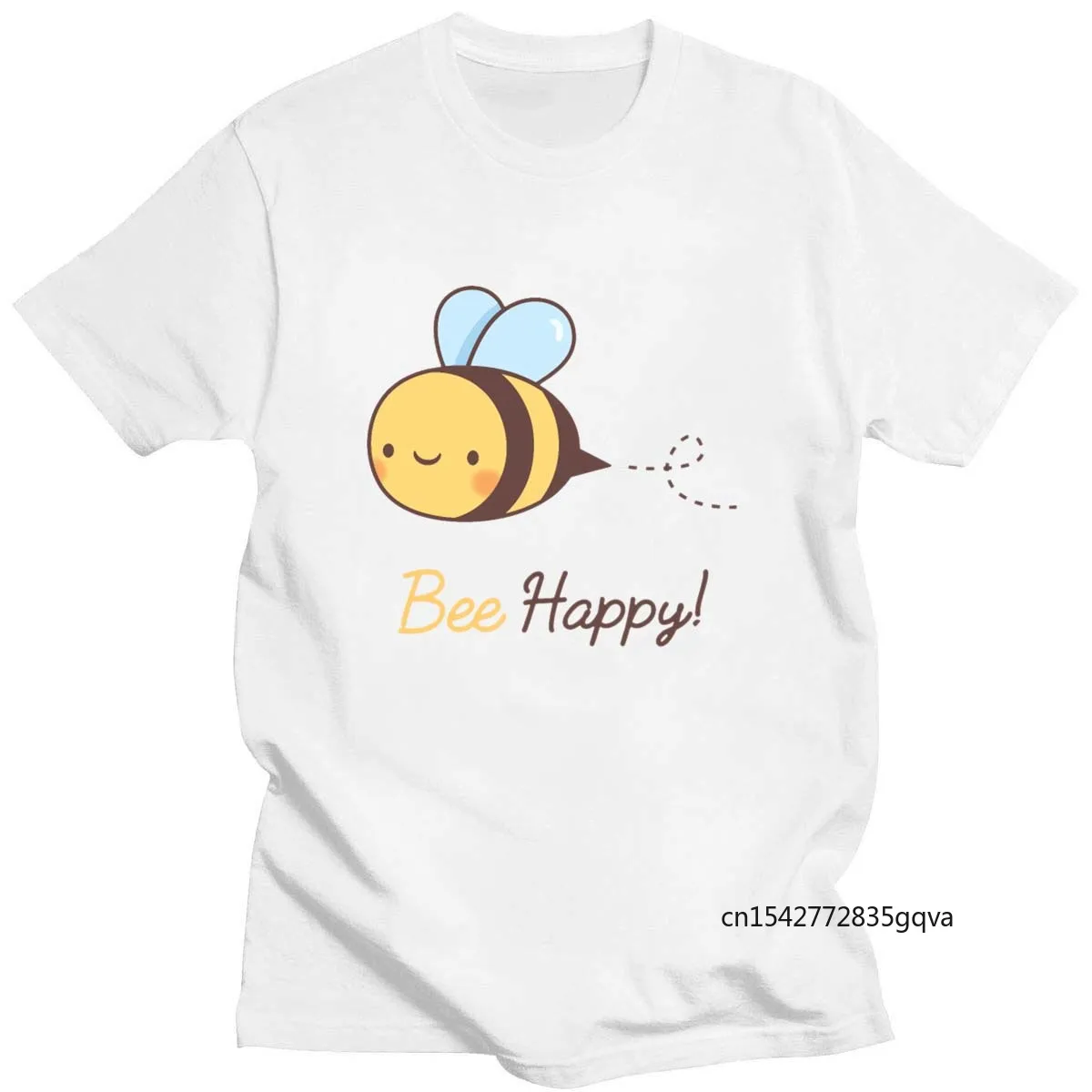 

Summer New Happy Little Bee Print T-Shirt Neutral Round Neck Short-Sleeved Oversized Casual Daily Top Mens Clothing