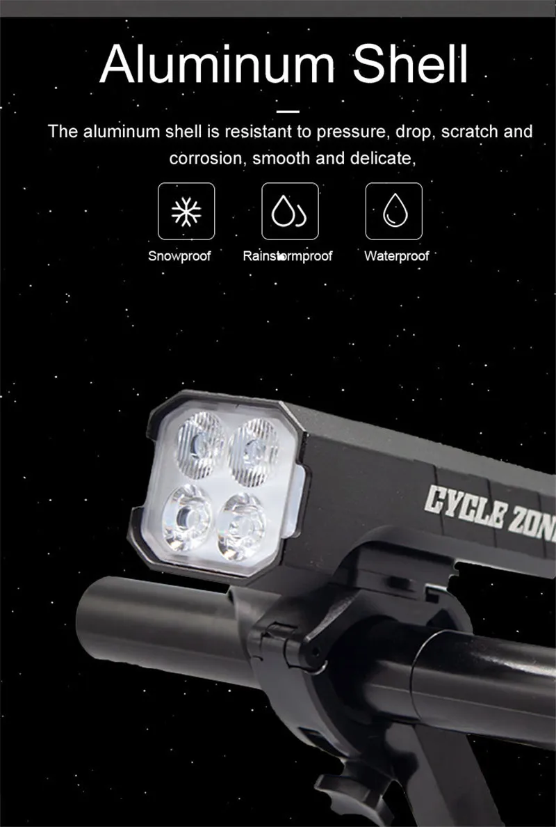 

Bike Front Light + Rear Light Set 4T6LED Flashlight Aluminum Alloy Equipment Night Riding Rotating Highlight Riding Front Light