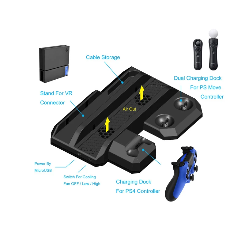 Подставка для вентилятора охлаждения PS4/Slim/Pro консоль контроллера PS Move геймпад