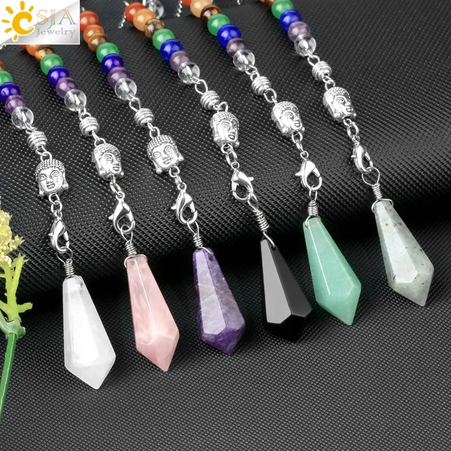 CSJA 7 маятник с чакрами для рукоятки, натуральный камень, искусственный драгоценный свитер, исцеляющий розовый кварц G343