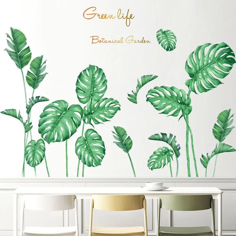 

Green Leaves Wall Stickers for Home Bedroom Living Room Tropical Plants Wall Sticker Vinyl Wall Decals Door Murals Wallpaper