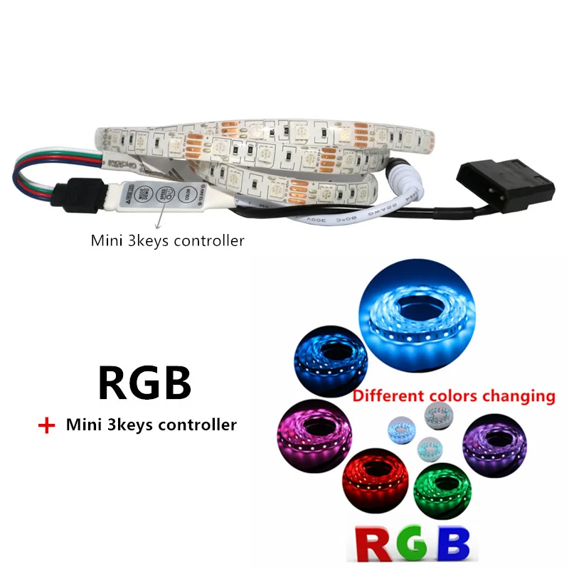 RGB with 3keys Чехол для компьютера, клейкая лента, светильник 5050 SMD, гибкая светодиодная лента 12В, ПК, фоновый светильник, красный, желтый, зеленый, RGB, 12 цветов - Испускаемый цвет: RGB with 3keys
