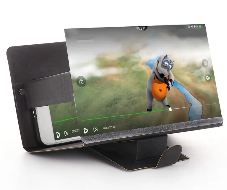 black Держатель телефона 3D увеличитель для экрана телефона стереоскопический усилительный Настольный складной кожаный кронштейн держатель мобильного телефона держатель планшета - Цвет: black