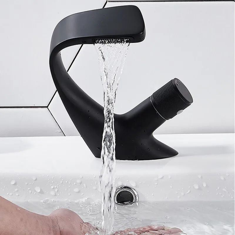 

Basin faucet Matte Black Artistic Curve Bathroom Tap Lead-free high-quality Brass Hot and Cold Mixer Tap Sink Faucet