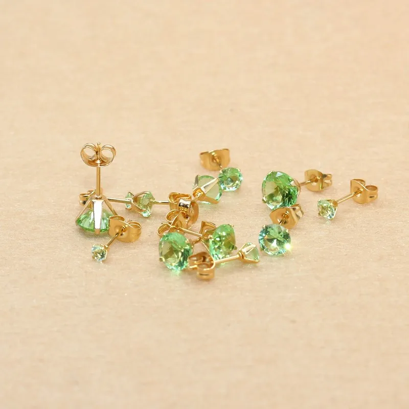 

Brief AAA Zircon Stud Earrings Round Apple Green Crystal Jewelry With 316 L Stainless Steel Anti Allergy