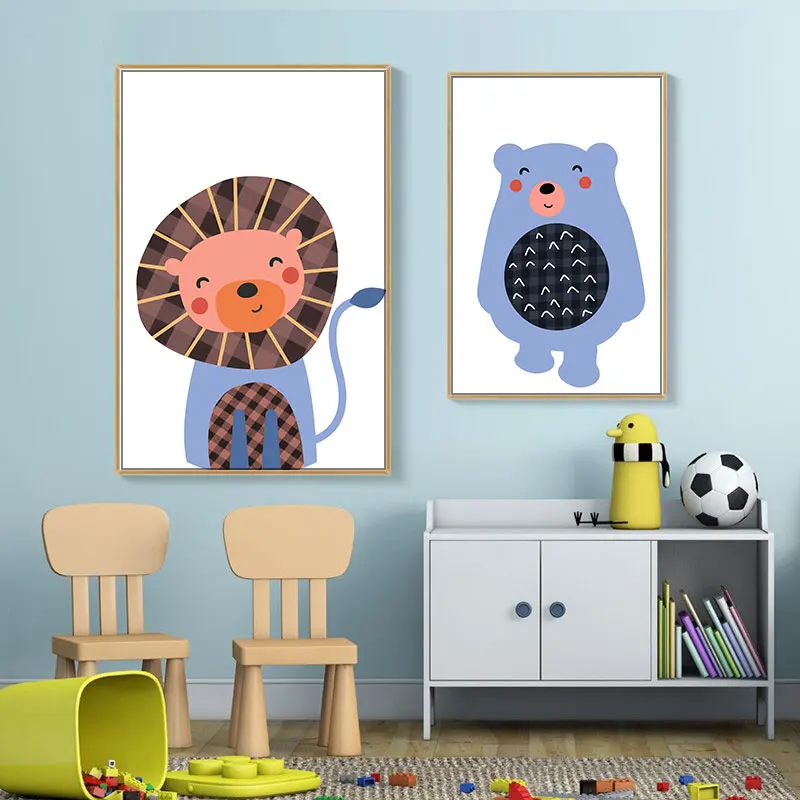 Скандинавский постер для детской комнаты детей холст картины олень Лев медведь