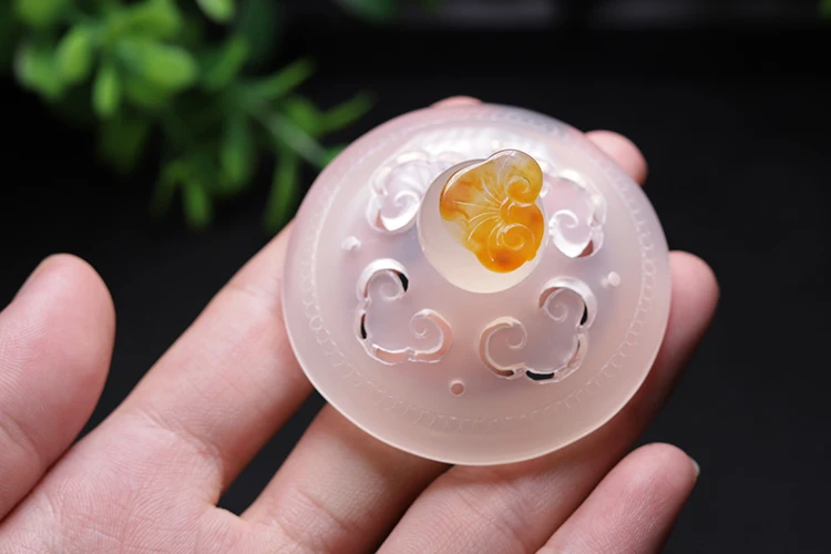 

Cy Natural Chalcedony Ruyi Incense Burner Agate Vintage Face Powder Tea Ceremony Zen Jade Incense Holder Ware Ornaments