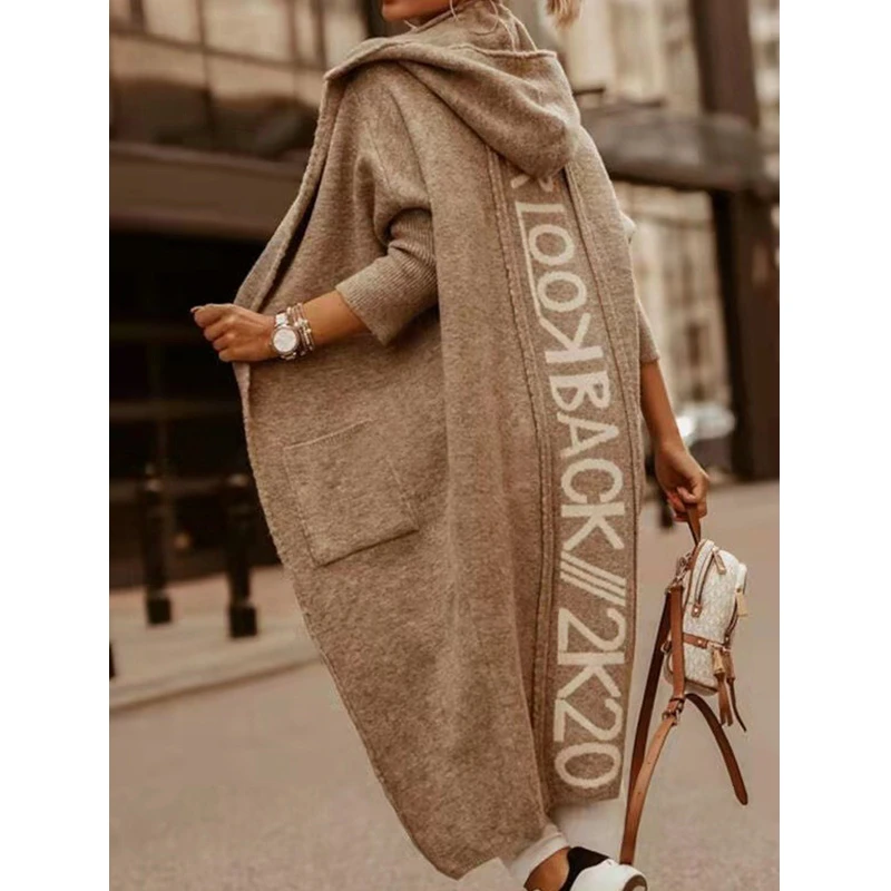 

New ladies plus size jacket coat, 2021 new style European and American color matching pocket hooded casual long cardigan