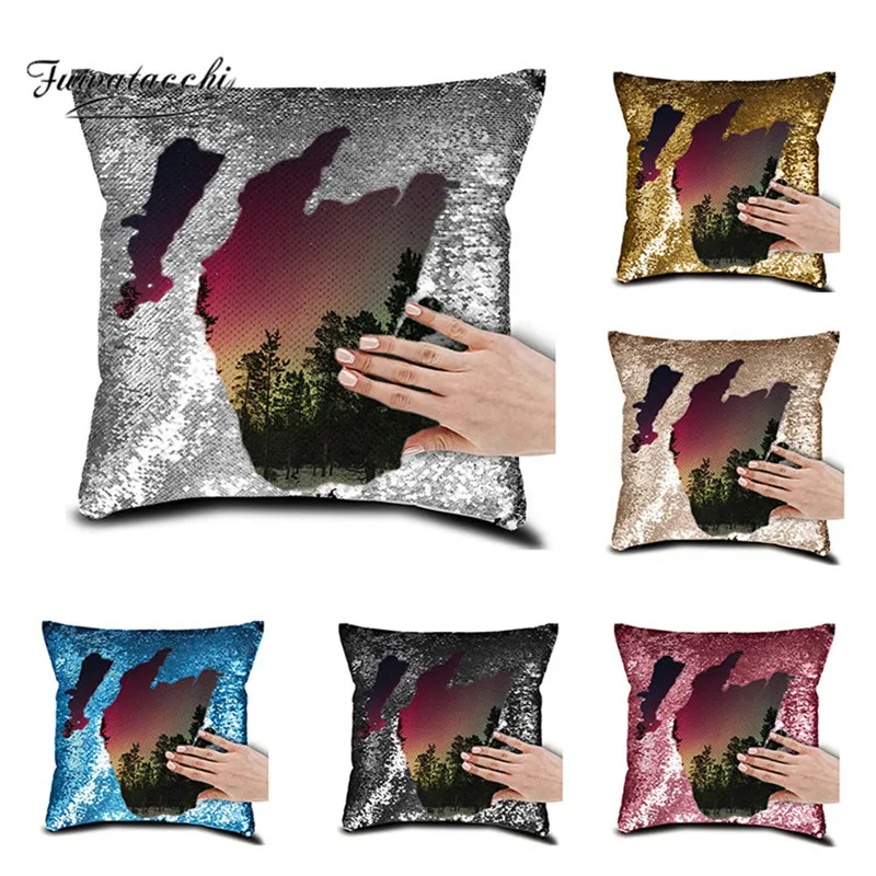 Fuwatacchi Custom DIY Mermaid Sequin Cushion Cover Magical Throw Pillowcase Color Changing Reversible Pillow Case for Home Decor | Дом и сад