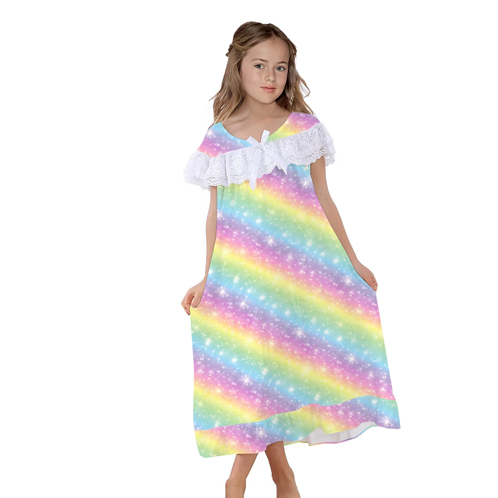 

2021tie Dye Summer Dresses Autumn Sleeveless Girls Casual Lace Ruffles Toddles Children Kids Sleepwear Clothing For Girls 1-12t