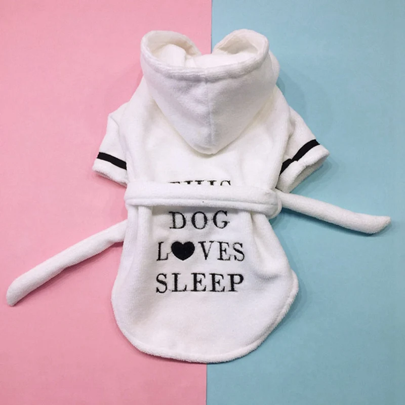 

Pet Bath Super Absorbent Cotton Nightgown White Robe Coral Comfortable Thickened Pet Hooded Nightgown Pajamas Home