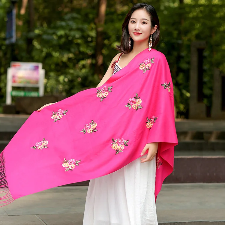 Новый брендовый Женский кашемировый шарф с вышивкой в национальном стиле