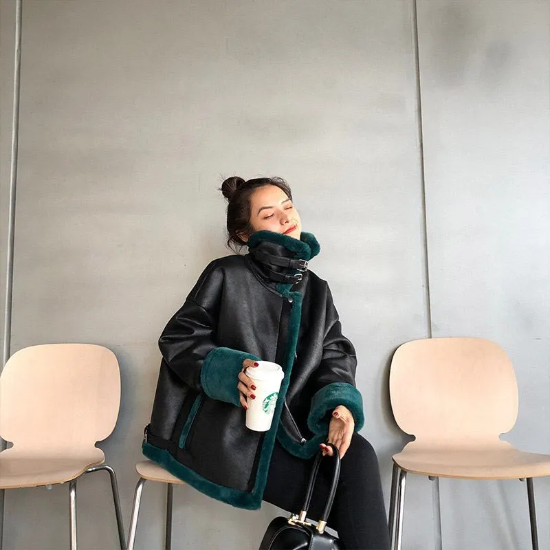 Осень-зима для женщин с поясом из искусственной кожи пальто отложным воротником