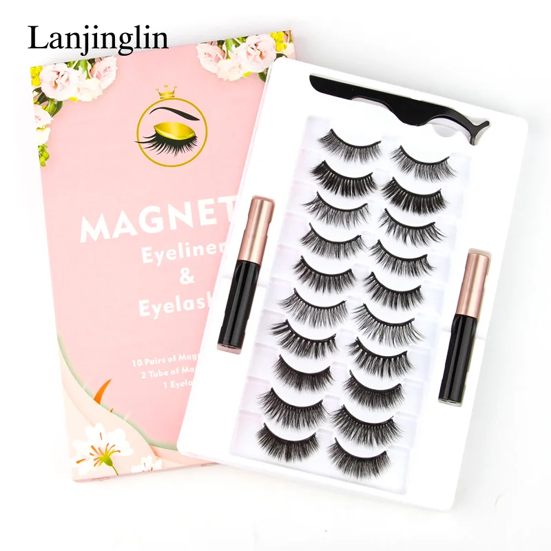 

2/3/5/10 Pairs/Set Magnetic Eyelashes False Lashes Repeated Use Eyelashes Waterproof Liquid Eyeliner With Tweezers Makeup Sets