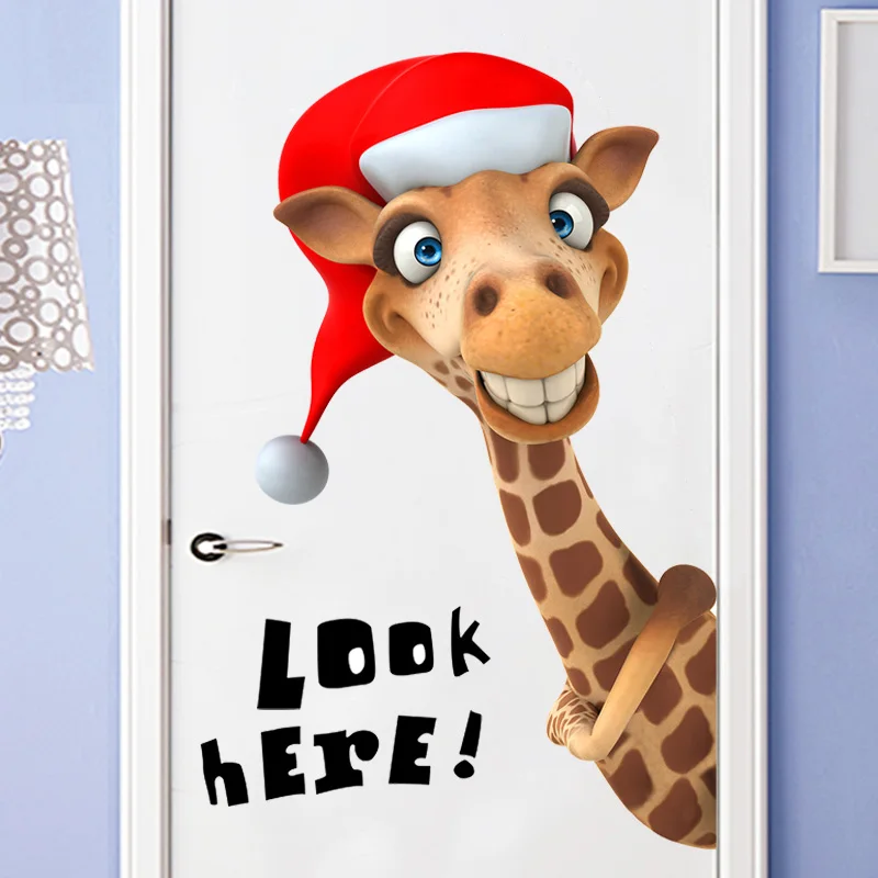 Фото Милые наклейки на двери с изображением жирафа Мультяшные животные стену детская