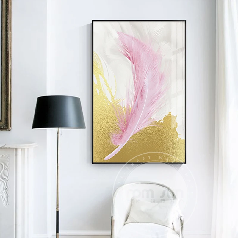Абстрактная Картина на холсте с изображением девичьих розовых голубых перьев