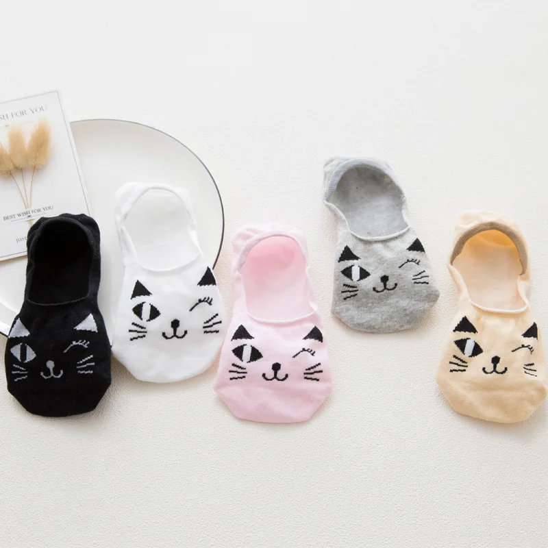 

Buy 1 Get 1 Free Women Casual Silicone Non-slip Invisible Cute Cat Solid Elastic Comfy Female Ankle Boat Breathable Short Socks