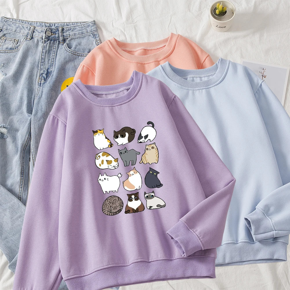 

Harajuku Japanese Cute Cat Print Sweatshirts Women Autumn Winter Plus Velvet Kawaii Casual Hoodie Pullover Women Cotton Top