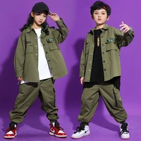 kid cool kpop hip hop clothing army shirt top military streetwear tactical cargo jogger pants for girl boy dance costume clothes