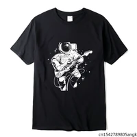 casual high quality short sleeve funny astronaut plays guitar print men tshirt round neck