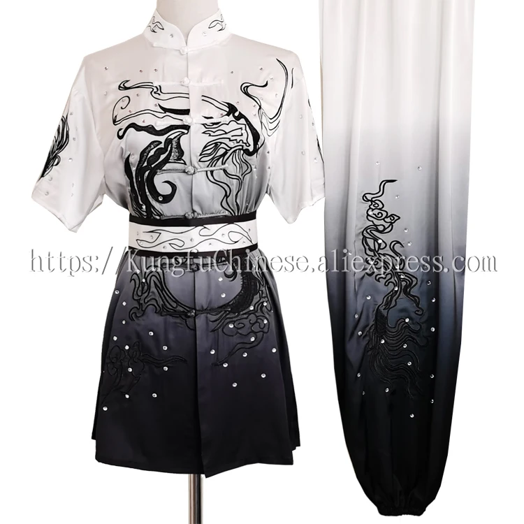 

Chinese Wushu uniform Kungfu clothes Martial arts suit changquan garment Gradient color for male female girl boy kids adults