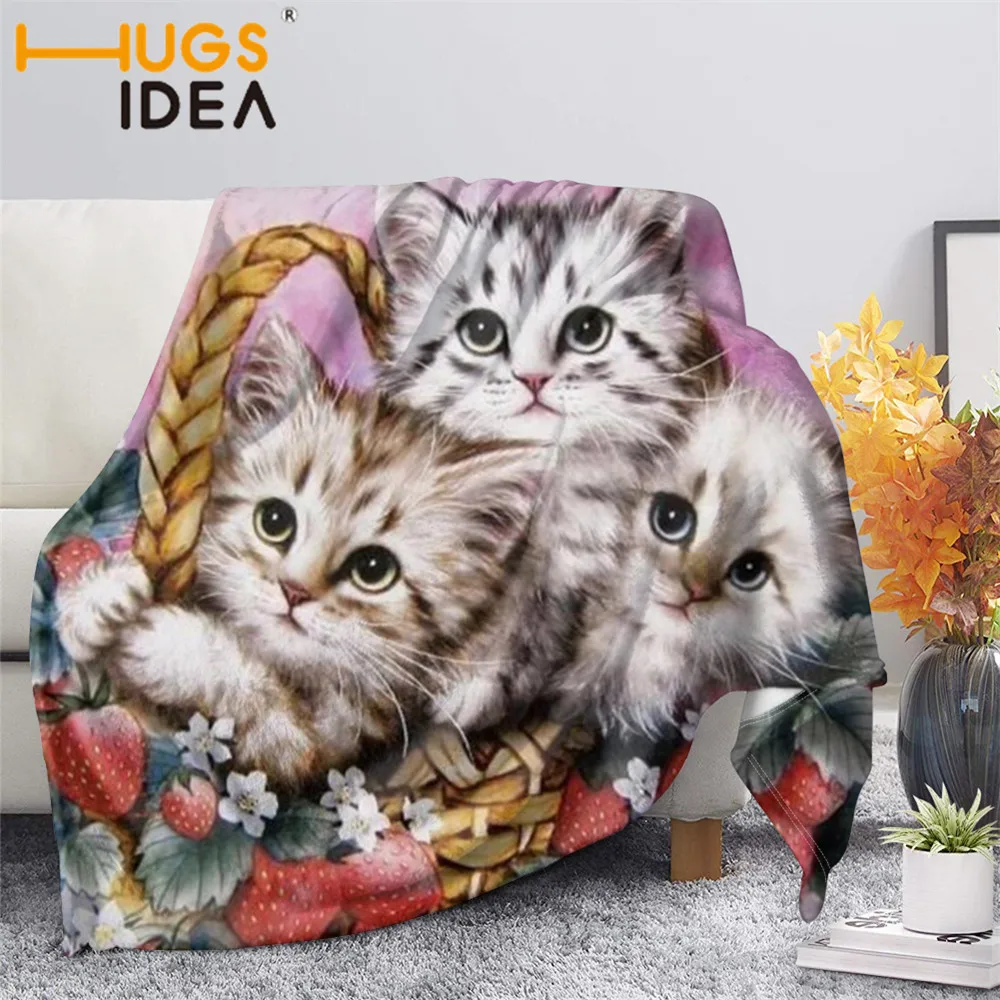

HUGSIDEA Cute Cats Pattern Fall Single Fleece Throw Blanket for Kids Girls Office Air Conditioning Knee Blankets Travel Sherpa