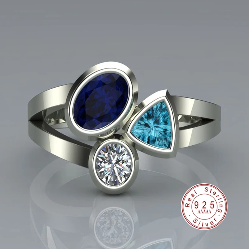 

2022 New Fashion 925 Sterling Silver Tricolor Crystal Irregular Personality Designer Ring for Women AAA CZ Zircon Rings Jewelry