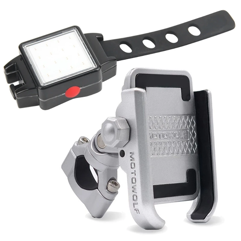 

1 Set Bike Tail Light Bicycle Spotlight USB Rechargeable & 1 Pcs Bike Motorcycle Handlebar Phone Holder Stand Mount