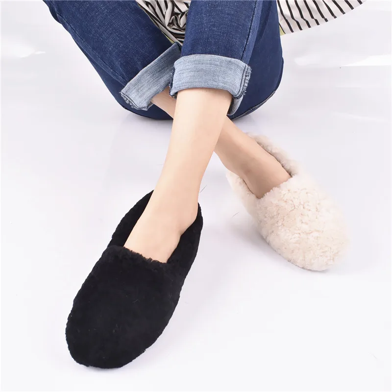 

Women Shoes Real Wool Slip on Woman Loafers Solid Color Lazy People Shoes Fashion Fur Shoes Winter Warm Shoes Ladies Flats