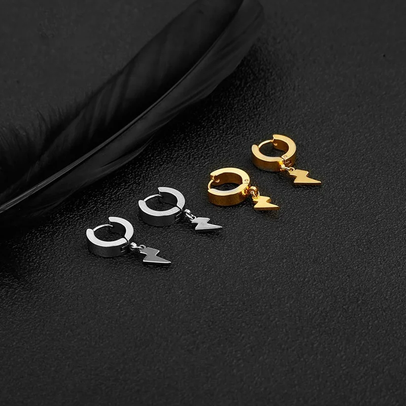

1PC Punk Lightning Drop Earrings for Women Girl Simple Geometric Stainless steel Dangle Earrings Statement Jewelry Gift