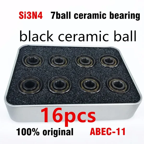 16pcs 608 подшипник ABEC 9 керамический шарик встроенный подшипник конька balineras скейтборд стальной шарик гоночный скейт керамический шариковый подшипник 16 шт./лот - Цвет: 16pcs black ceramic