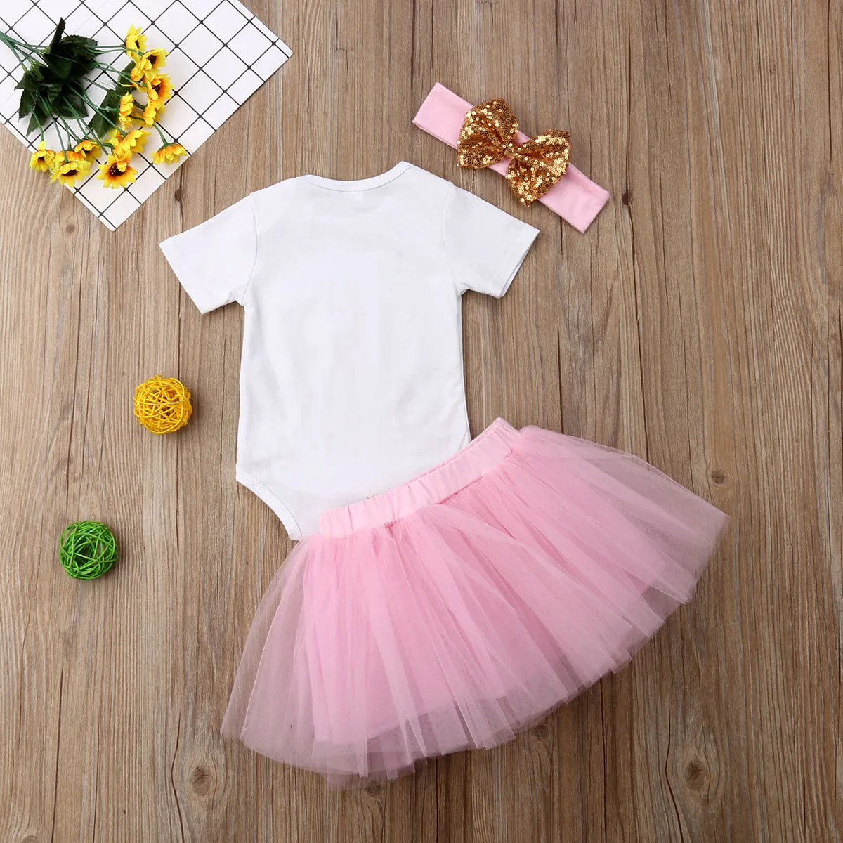 Комплект из 3 предметов боди с короной и юбкой-пачкой для маленьких девочек на