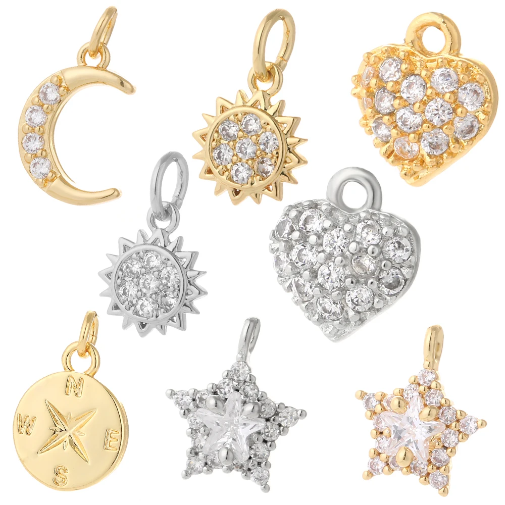 

Charm Charms for Jewelry Making Supplies Gold Heart Sun Star Diy Earring Bracelet Necklace Metal Copper CZ Zircon Accessories