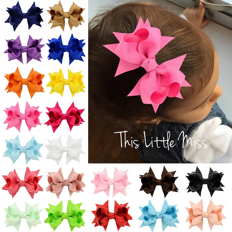 

Solid 20 Colors Hot Sale Kids 8cm Hairpins Popular Girls High Quality Hair Accessories Ribbon Bowknot 1PC Hair Clips