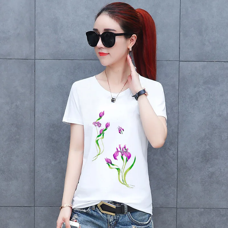 

Women T shirts 2020 Summer Fashion Print Floral O-neck Short Sleeve Aesthetic T-shirt Women Tops Shirt Funny Casual Clothes