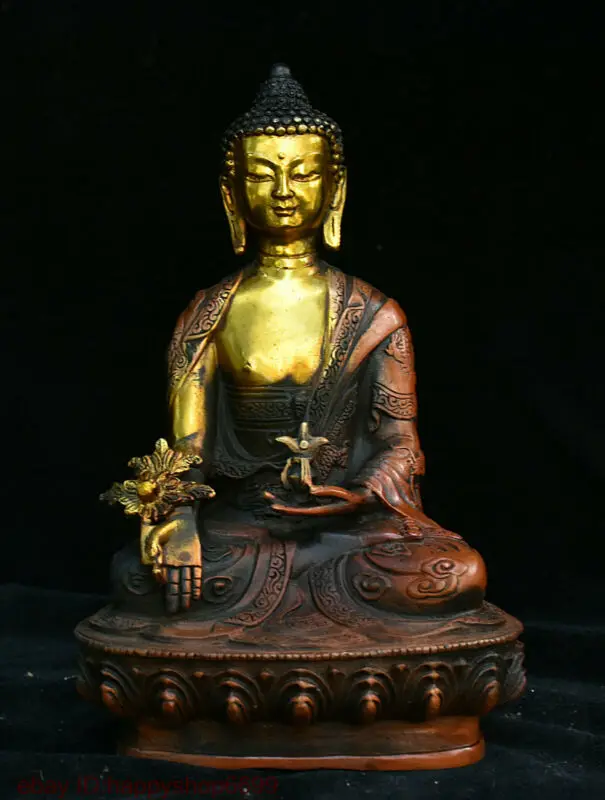 

Тибетская бронзовая позолота буддизм Шакьямуни Амитабха Будда Медицина статуя