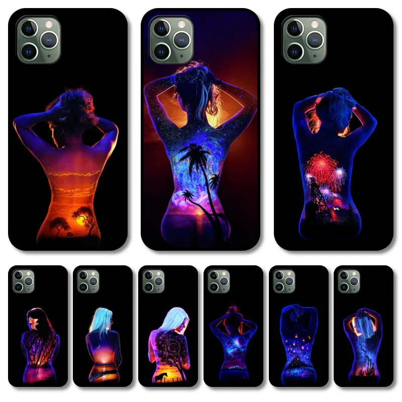 

creative Phone Case cover For iphone 12 pro max 11 8 7 6 s XR PLUS X XS SE 2020 mini black cell shell