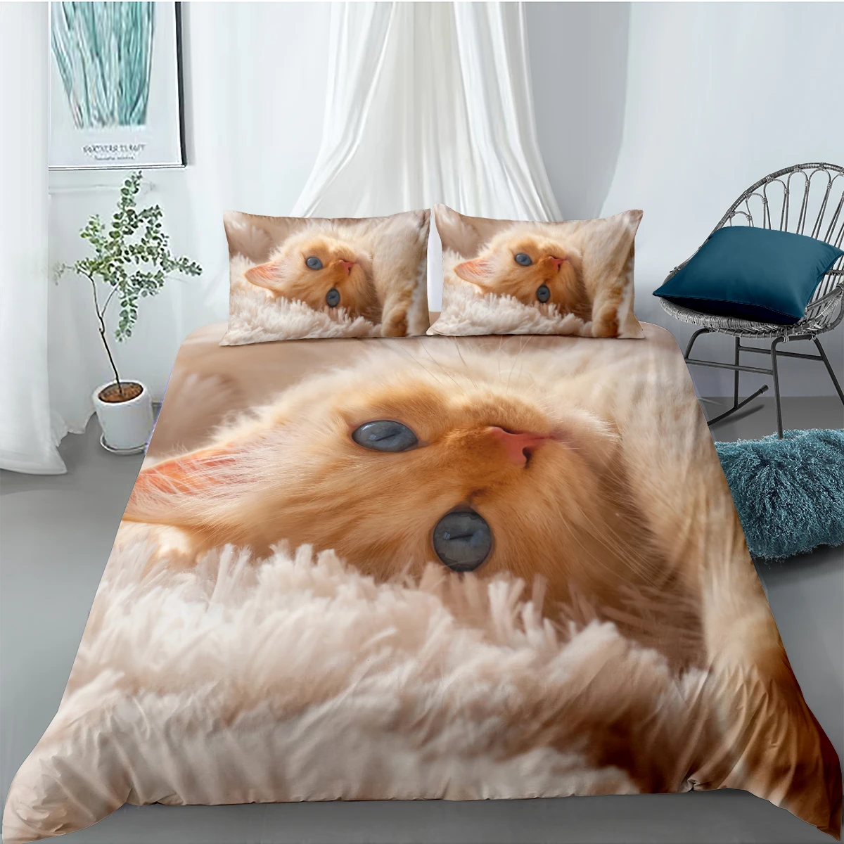 

Animal Comforter Covers 3D Cat Quilt Cover Set Pillow Slips King Queen Super King Twin Double Full Size 173*230cm Bedclothes