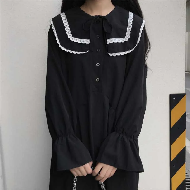

Japanese Spring Autumn Girl Sweet Dress Korean Loose Women Long Sleeves Dresses Kawaii Cute Lolita Dress 2021 Woman Midi Dress