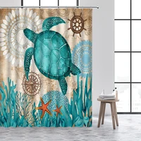ocean sea turtle shower curtains watercolor animal water grass starfish retro map backdrop bathroom with hooks fabric decor set