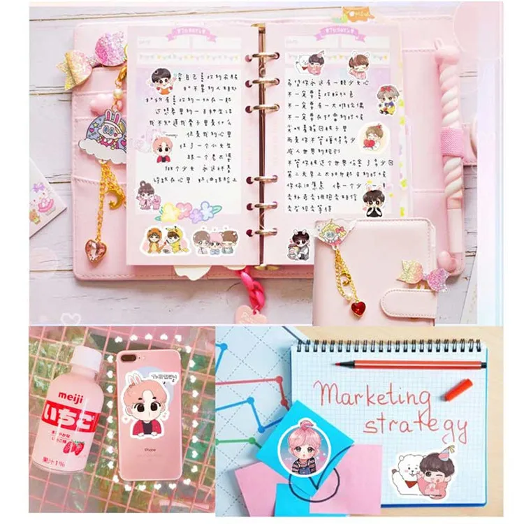 40 шт./компл. дети мультфильм водонепроницаемый Bangtan наклейки для мальчиков забавные Bangtan Expression наклейки девушка журнал бутылка Moble ноутбук